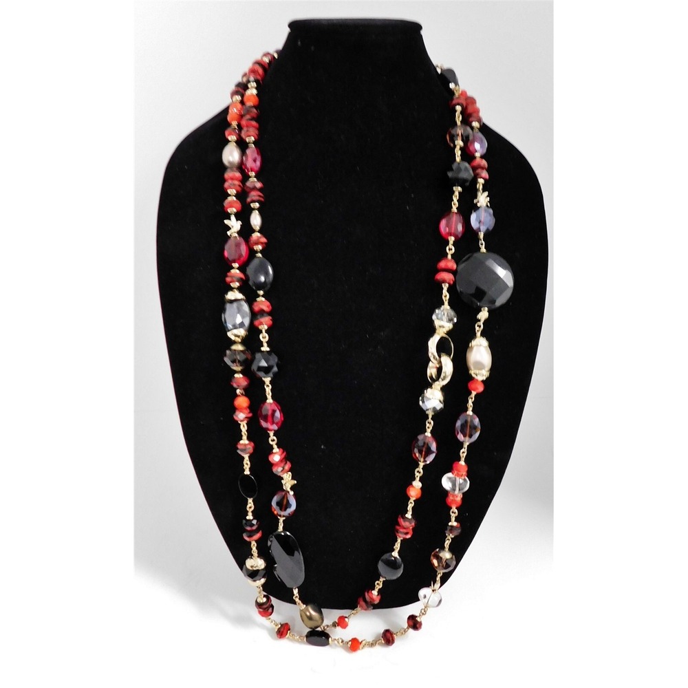 Appartement A Louer Paris Red Black Beaded Statement LongNecklace‎